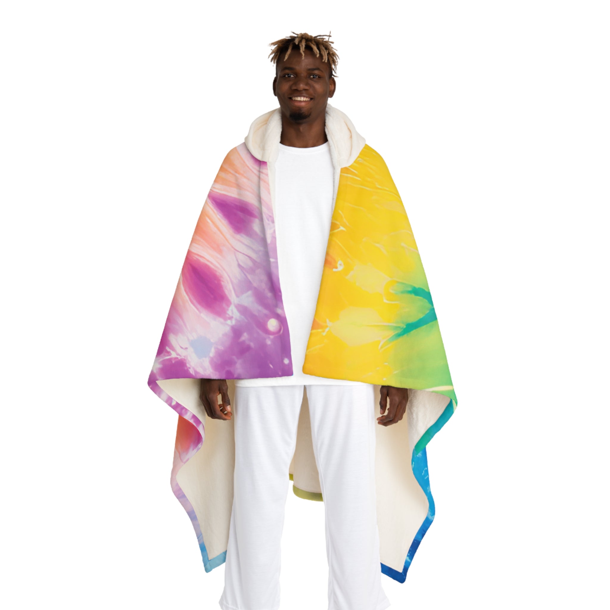 Tie Dye Hooded Sherpa Fleece Blanket, Artsulli - Art is Long, Life is Short, All Over Prints, Size, One size, Color, Cream, , , 32048747267933893181