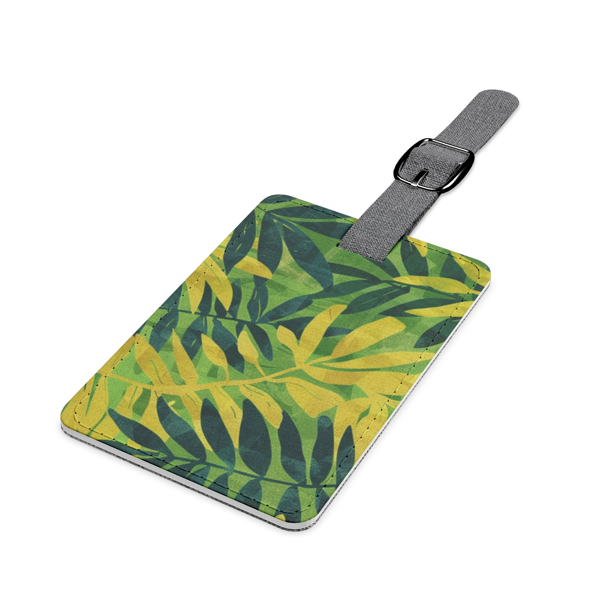Green Leaf x Yellow Leaf x Tropical x Jungle Saffiano Polyester Luggage Tag, Rectangle, Artsulli - Art is Long, Life is Short, Accessories, , , , , , , 