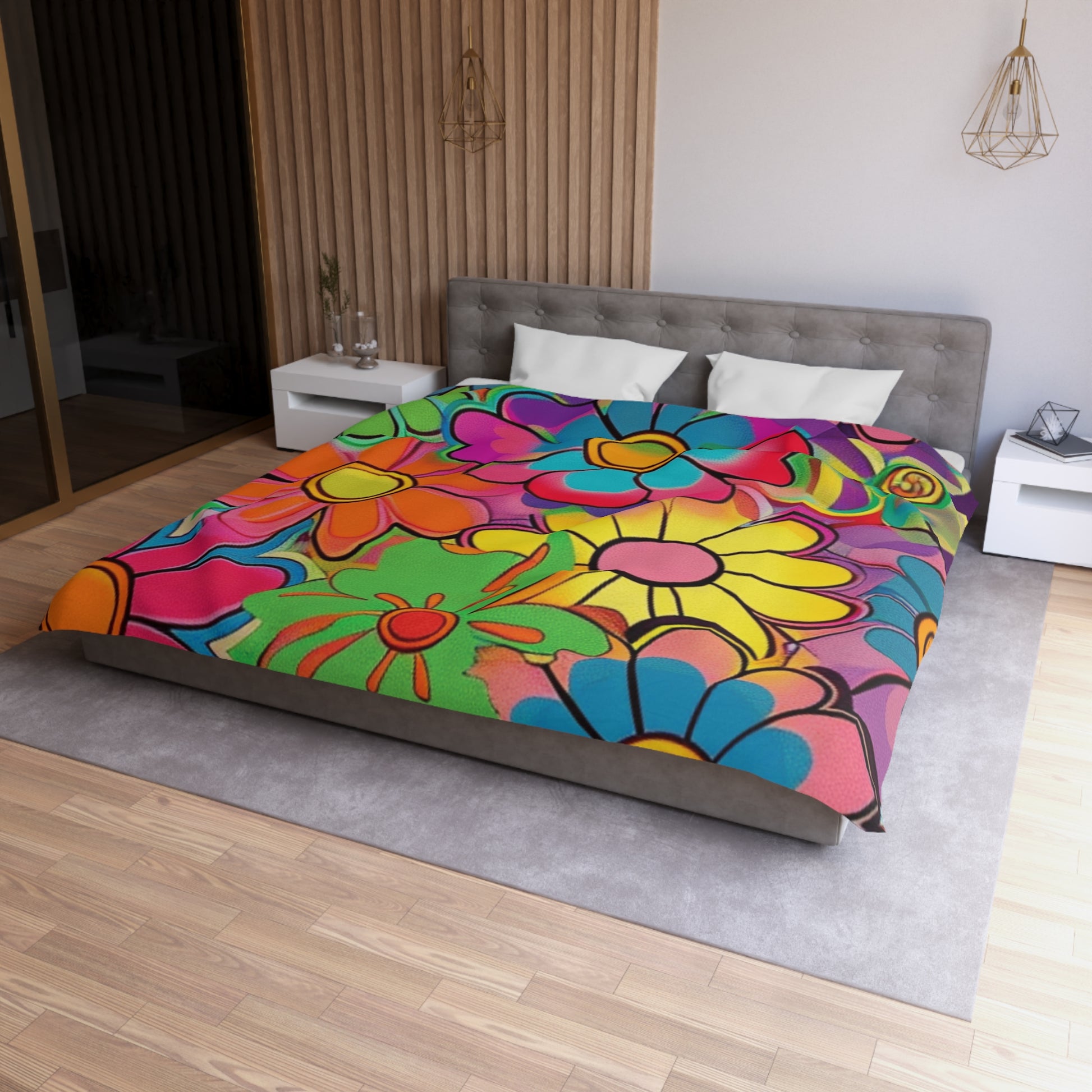 Chromatic Daisy Dream Microfiber Duvet Cover, Artsulli - Art is Long, Life is Short, Home Decor, , , , , , , 
