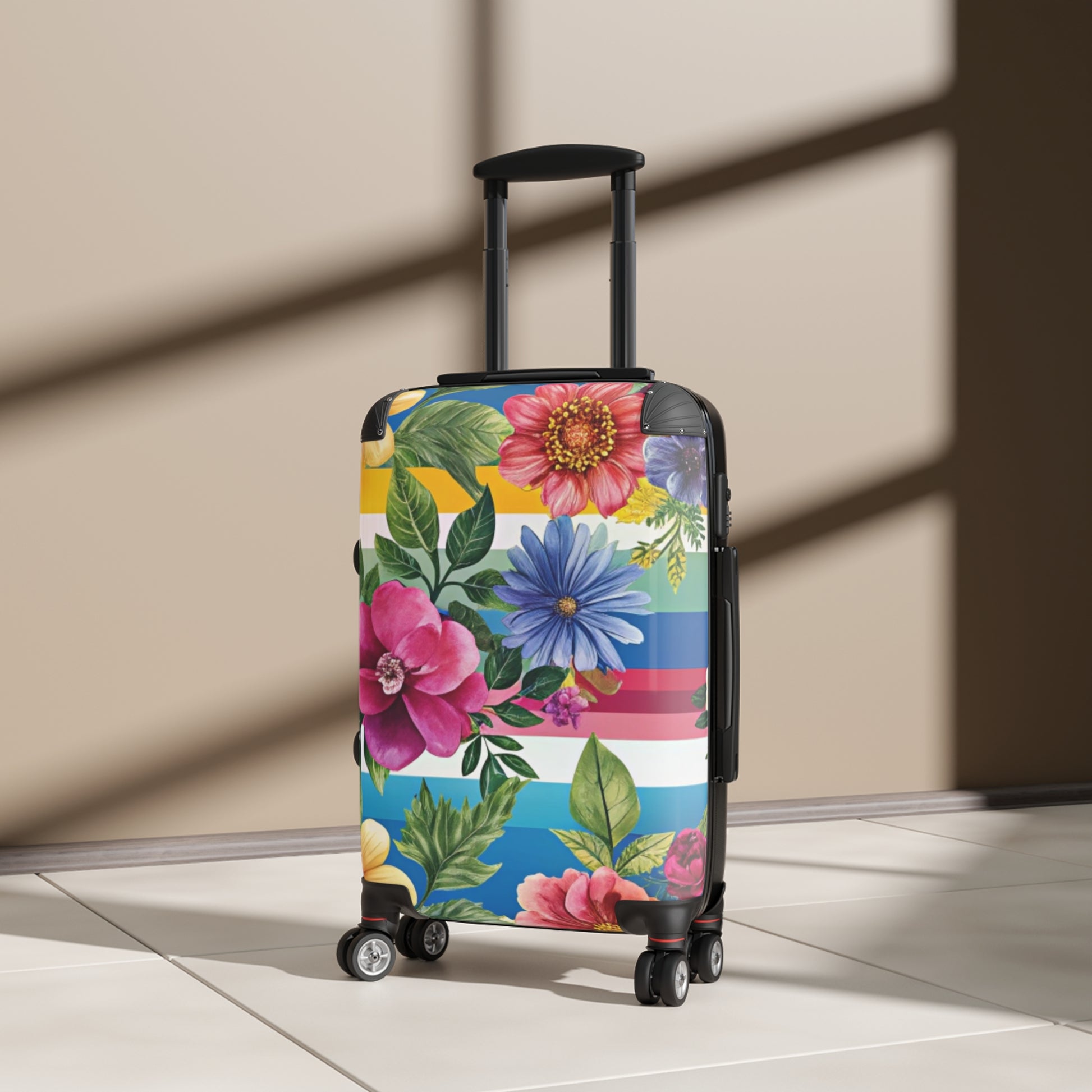 Floral Stripe 4K Suitcase, Artsulli - Art is Long, Life is Short, Bags, , , , , , , 