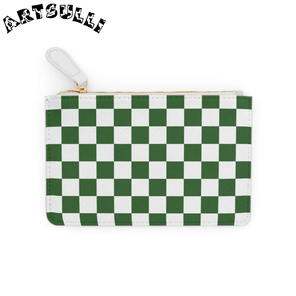 JAKKOUTTHEBXX Checkerboard White and Dark Green Mini Clutch Bag