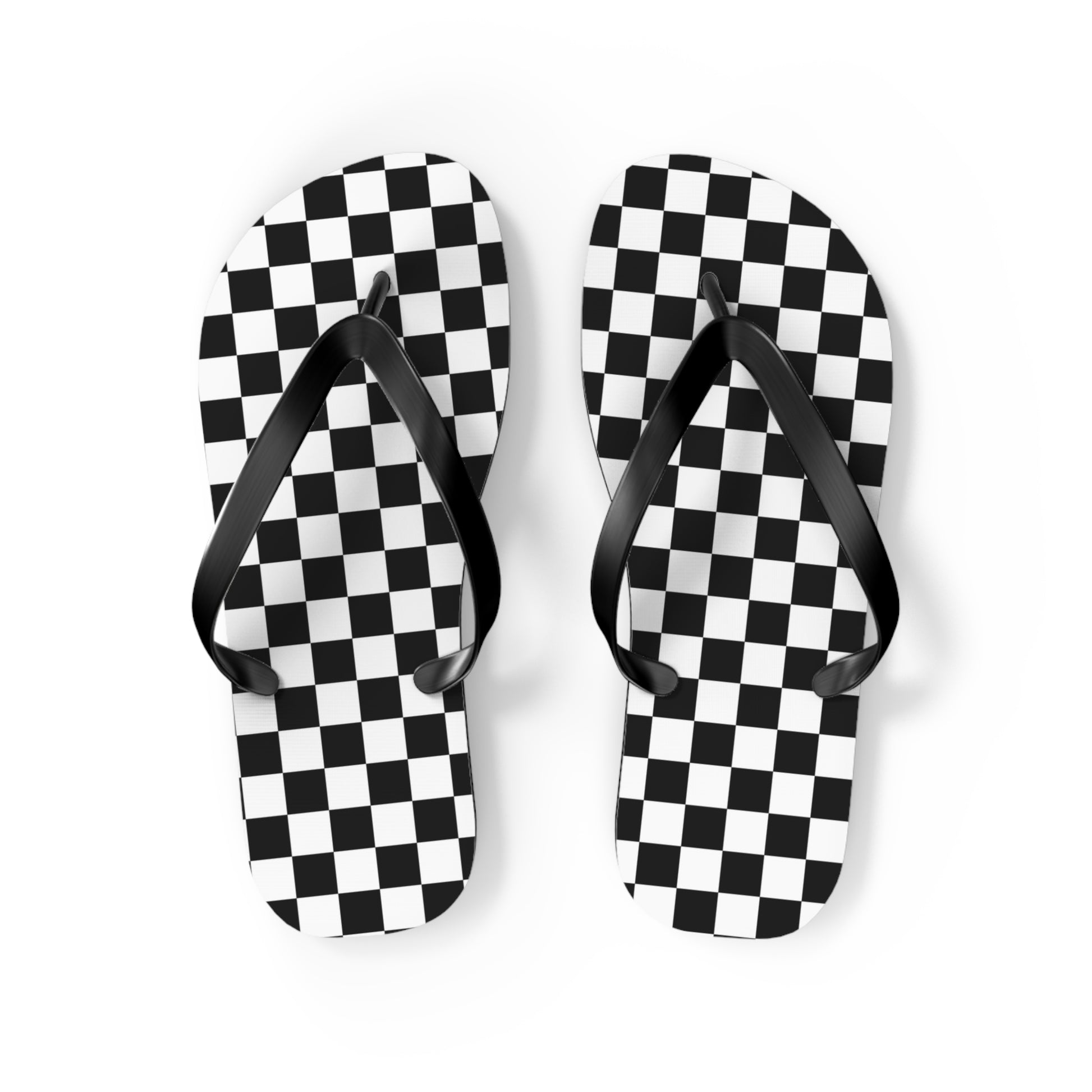 Checkerboard White and Black Flip Flops, Artsulli - Art is Long, Life is Short, Shoes, Size, M, Color, Black sole, , , 35333767012837975828