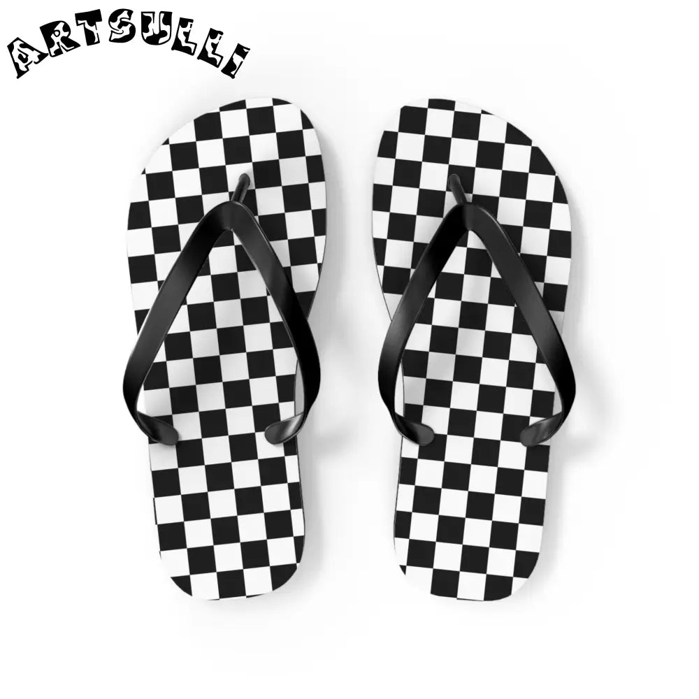 JAKKOUTTHEBXX Checkerboard White and Black Flip Flops JAKKOUTTHEBXX
