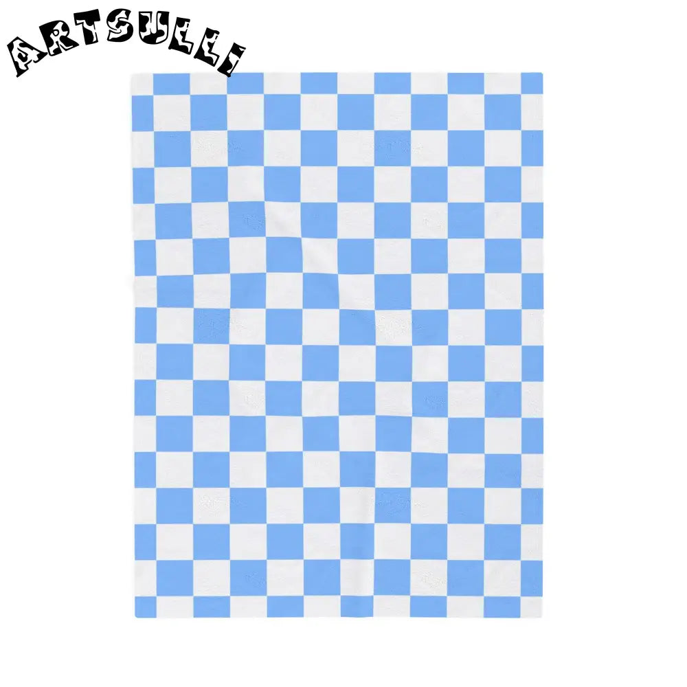 JAKKOUTTHEBXX Checkerboard White and Light Blue Velveteen Plush