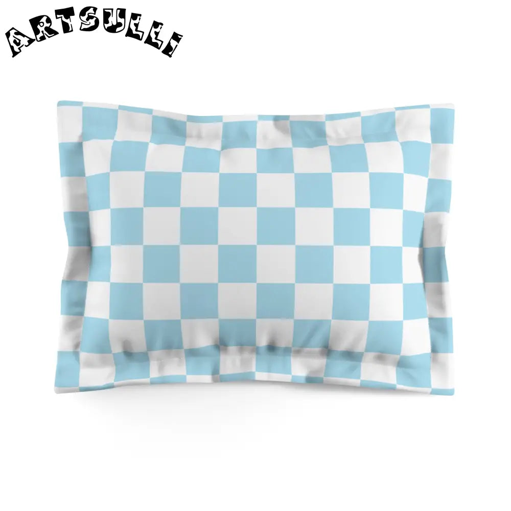 JAKKOUTTHEBXX Checkerboard Sky Blue Microfiber Pillow Sham