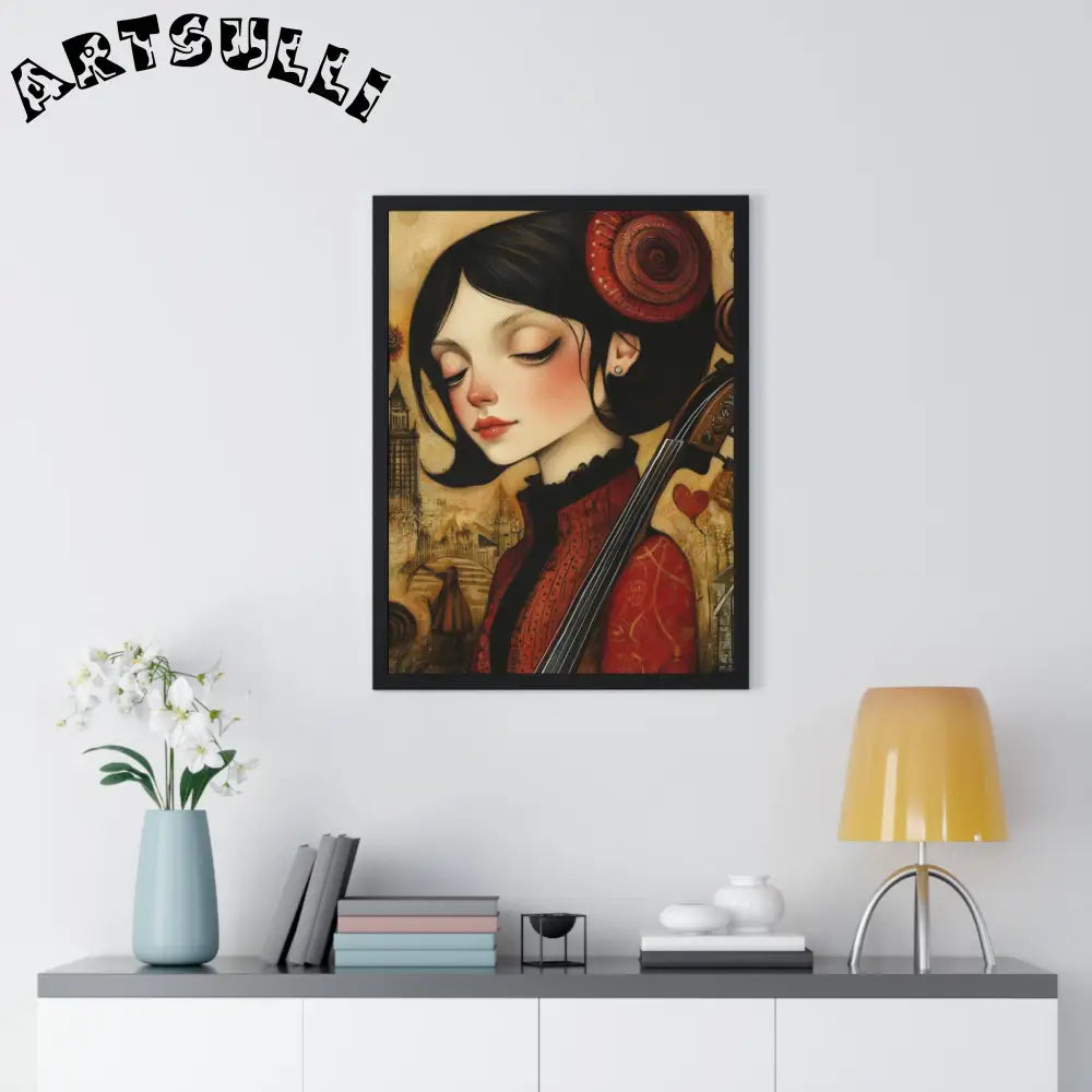 JAKKOUTTHEBXX Dark Haired Woman Playing Instrument Framed Poster 2025