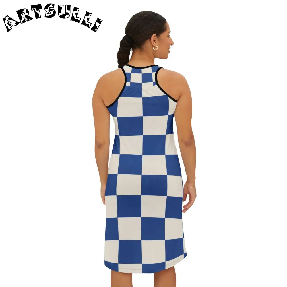 JAKKOUTTHEBXX Checkerboard Blue Women’s Racerback Dress (AOP)