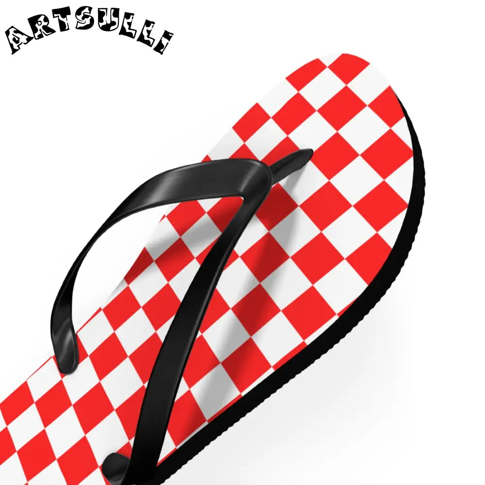 JAKKOUTTHEBXX Checkerboard II Red and White Flip Flops JAKKOUTTHEBXX