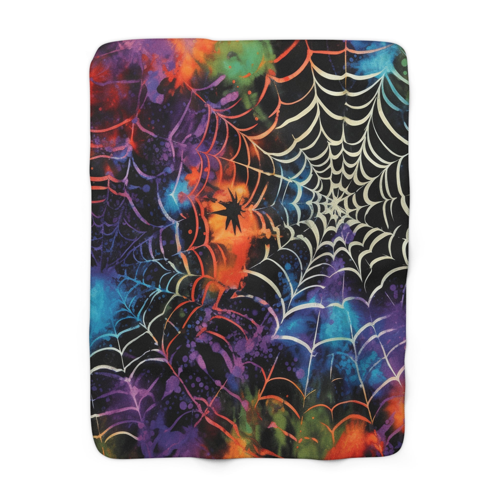Spider Web Tie Dye Sherpa Fleece Blanket, Artsulli - Art is Long, Life is Short, Home Decor, Size, 50" × 60", , , , , 10088000894368622848