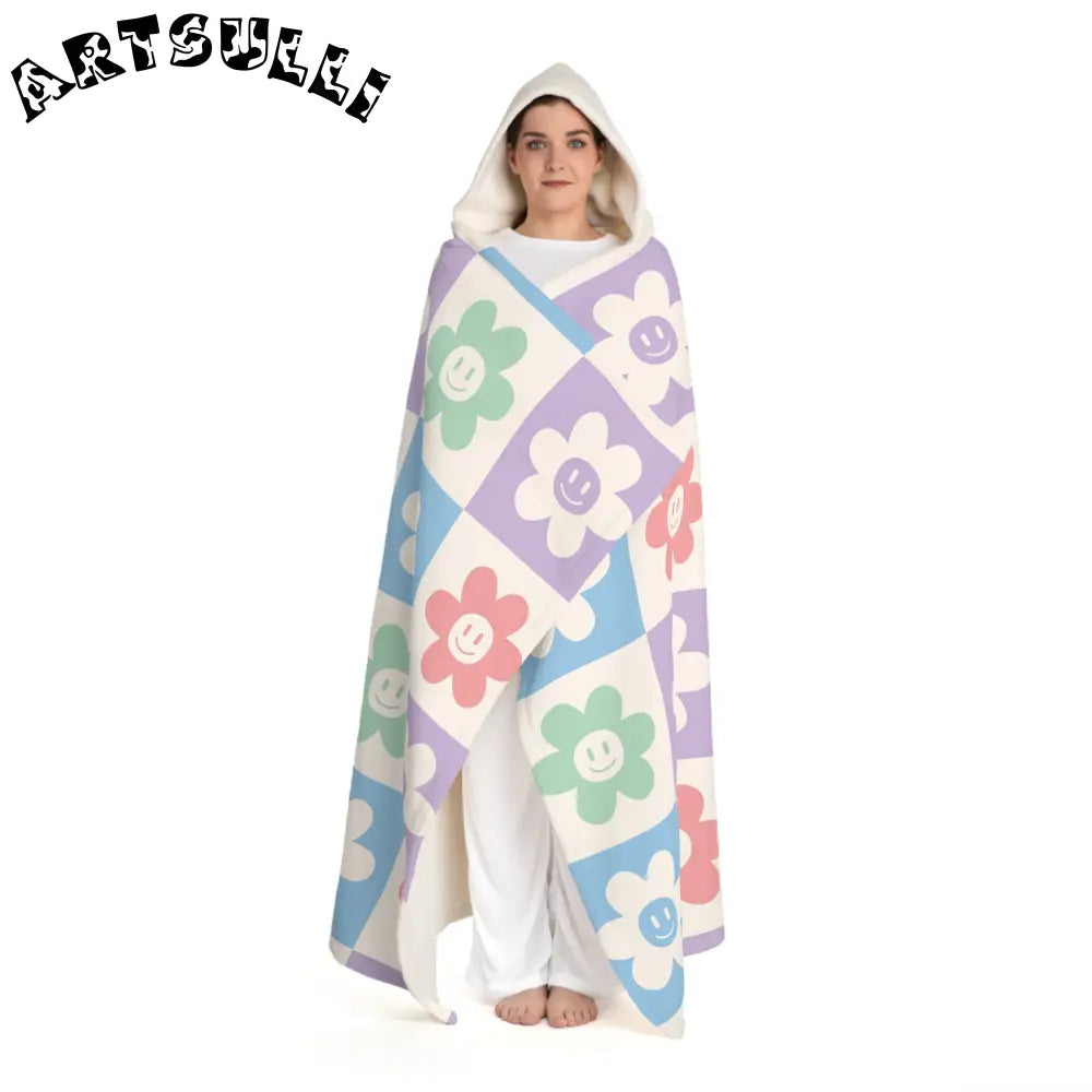JAKKOUTTHEBXX Checkerboard Smiley Flower Hooded Fleece Blanket 2025