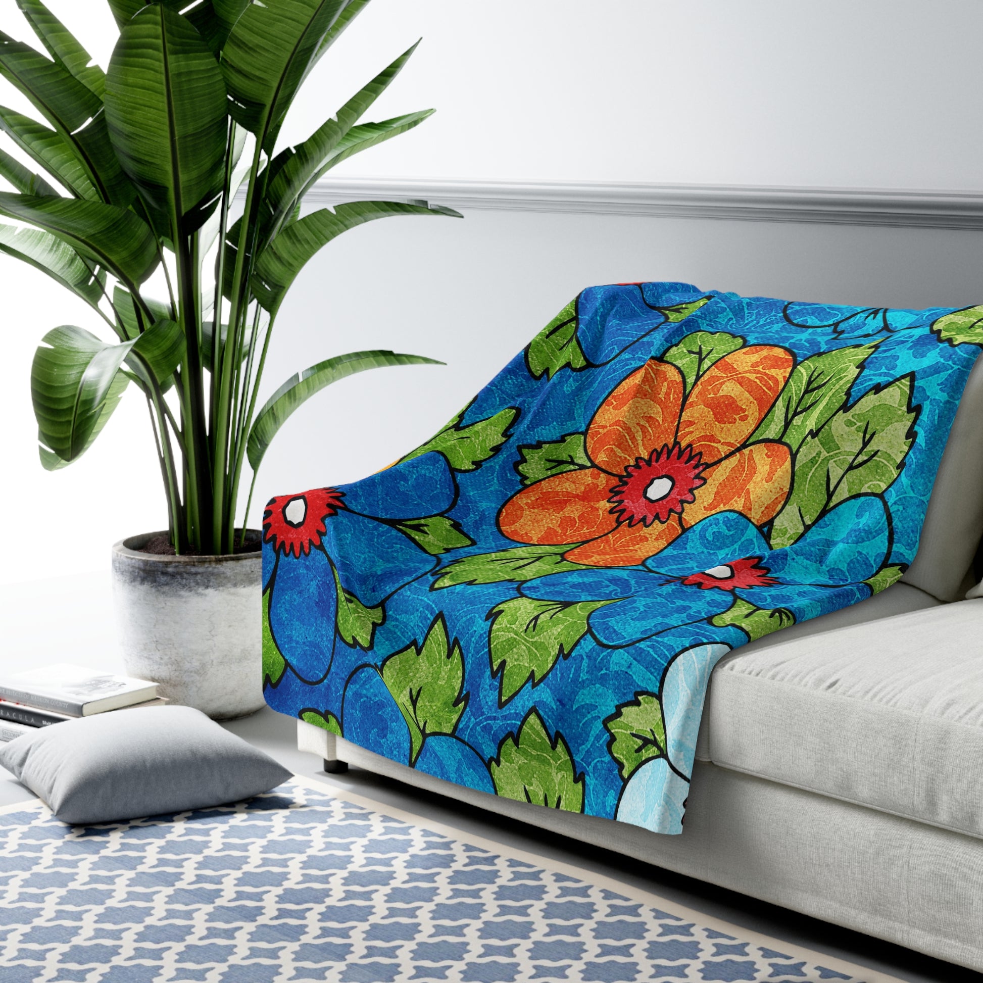 Blue Orange Groovy Sherpa Fleece Blanket, Artsulli - Art is Long, Life is Short, Home Decor, , , , , , , 