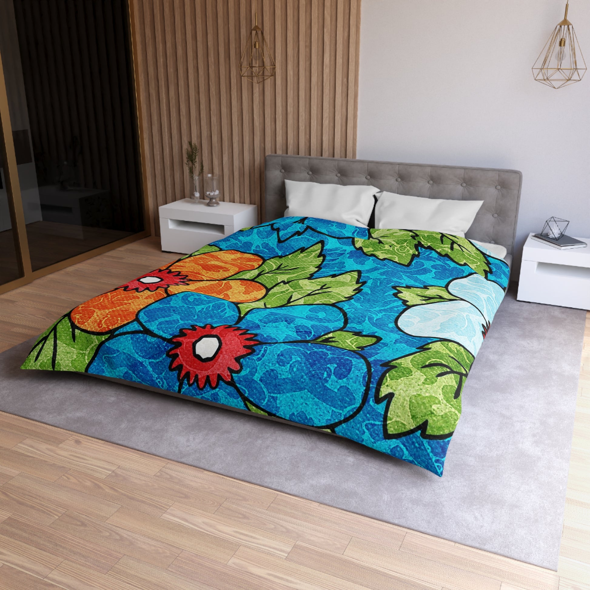 Blue Orange Groovy Microfiber Duvet Cover, Artsulli - Art is Long, Life is Short, Home Decor, , , , , , , 