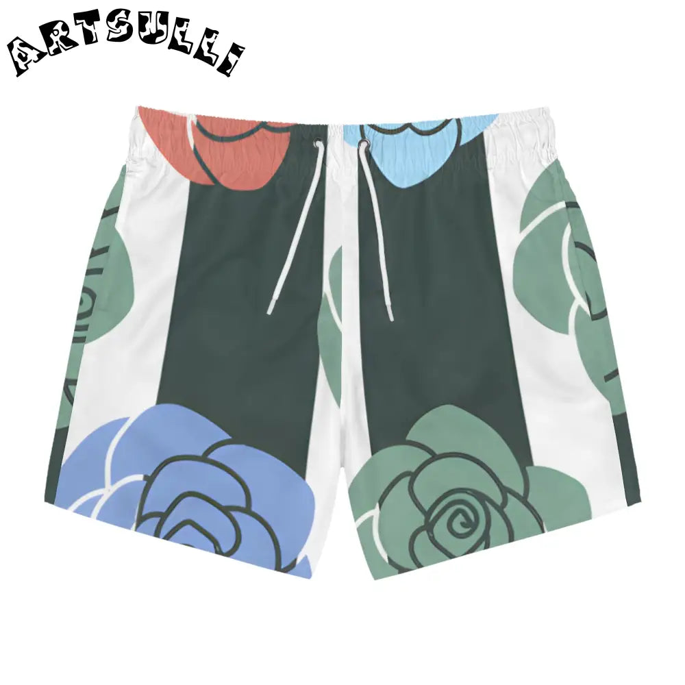 JAKKOUTTHEBXX Stripes x Roses Black and White Swim Trunks (AOP)