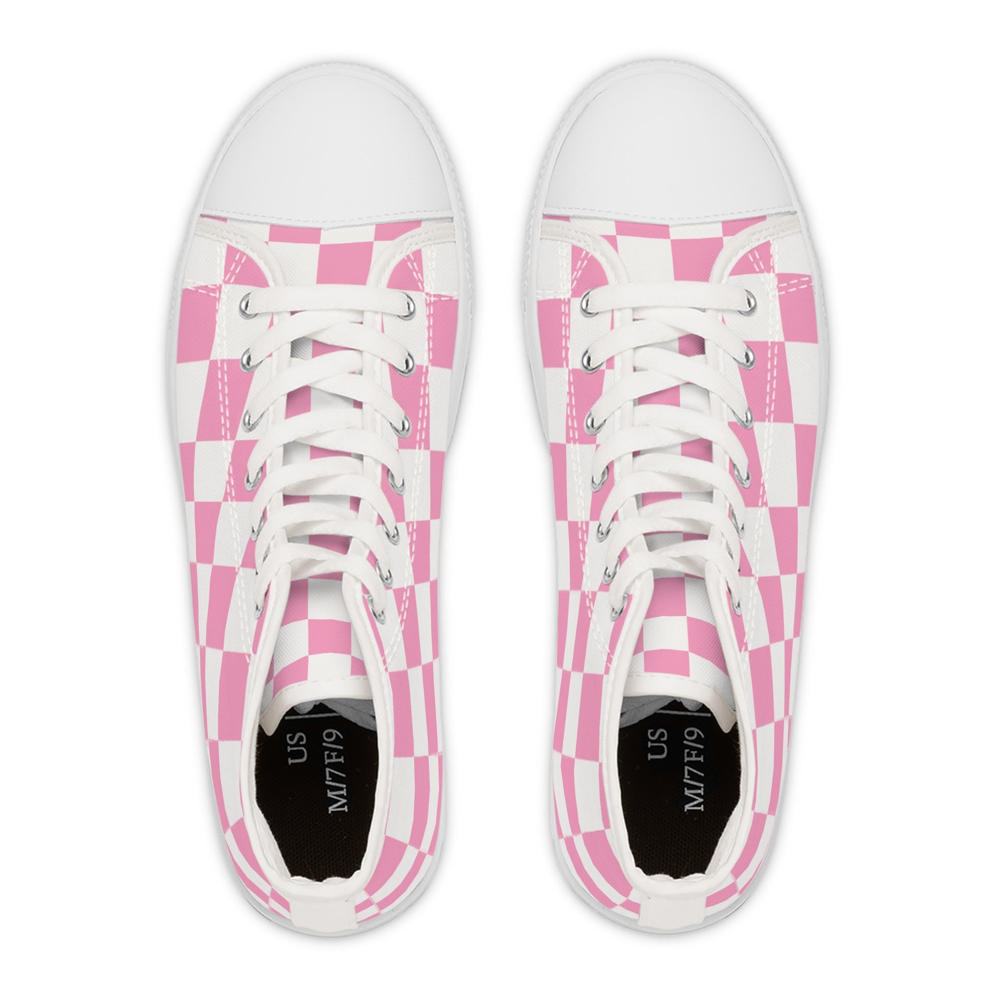 Checkerboard Hot Pink and White Women's High Top Sneakers, Artsulli - Art is Long, Life is Short, Shoes, , , , , , , 