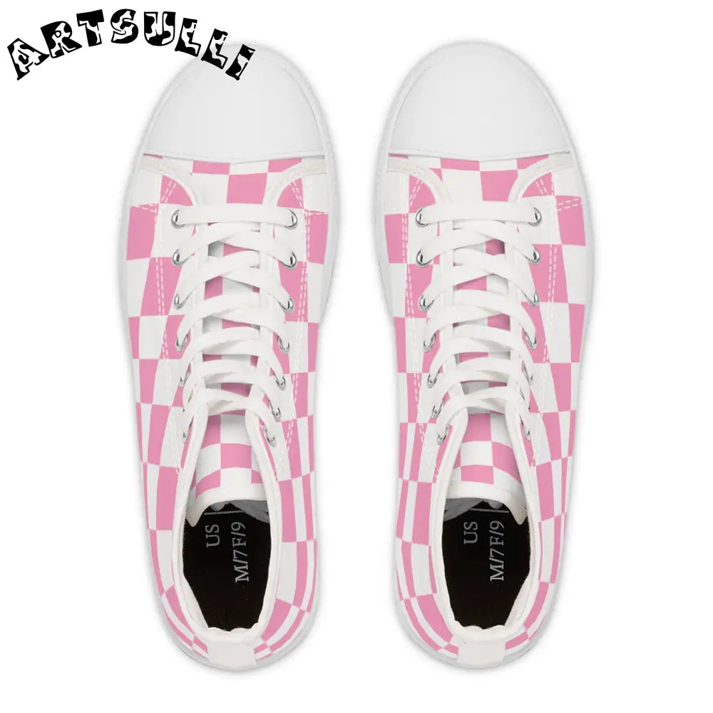 JAKKOUTTHEBXX Checkerboard Hot Pink and White Women’s High Top