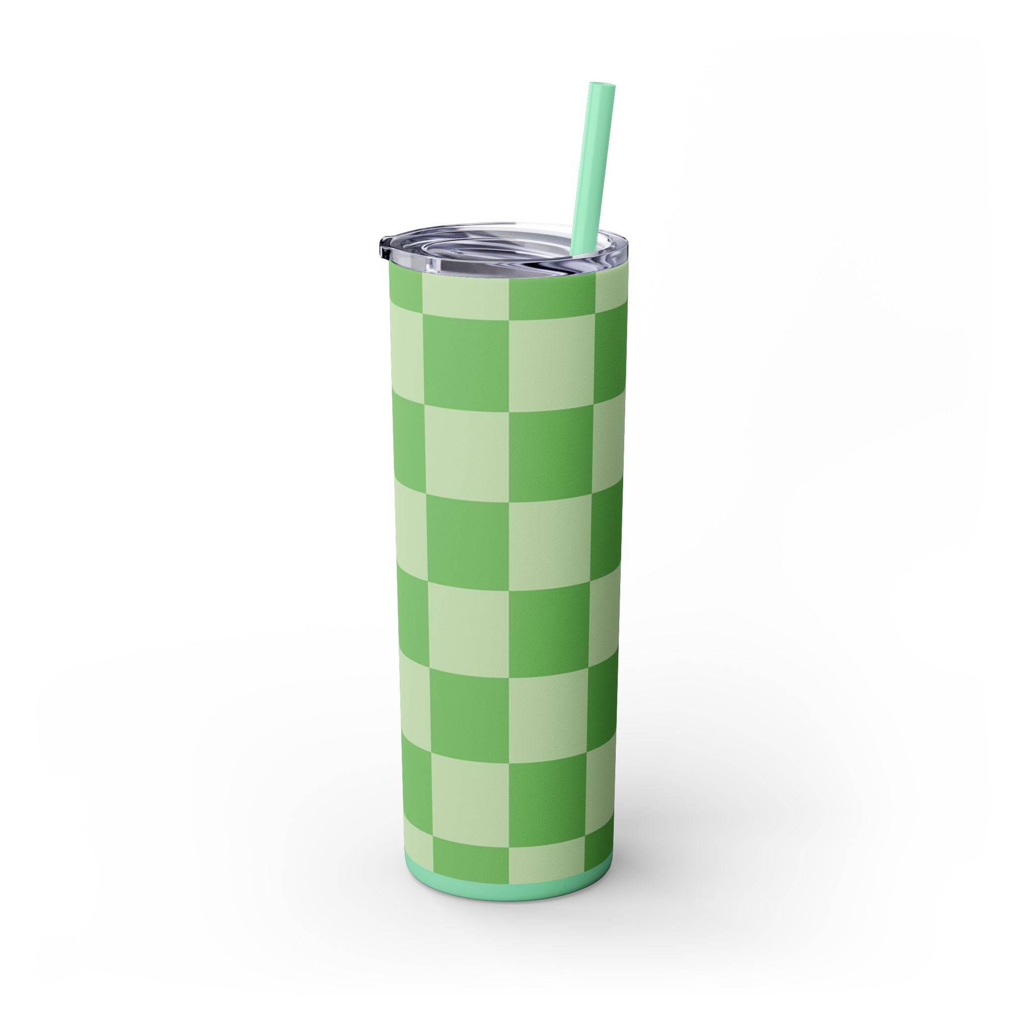 Checkerboard Green Skinny Tumbler with Straw, 20oz, Artsulli - Art is Long, Life is Short, Mug, , , , , , , 