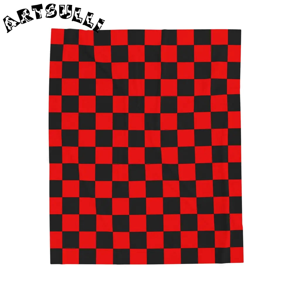 JAKKOUTTHEBXX Checkerboard Red and Black Velveteen Plush Blanket