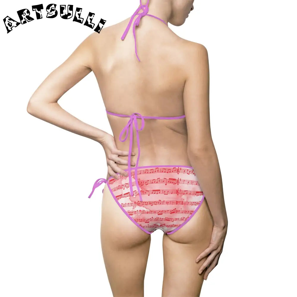 JAKKOUTTHEBXX Pink Musical Note Art Printed Bikini Swimsuit 2025