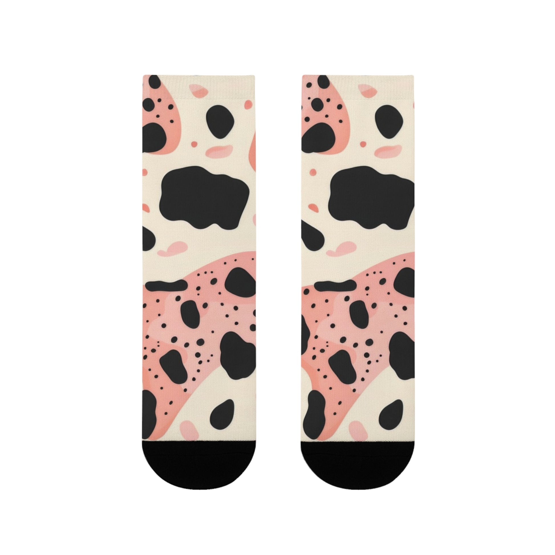 Organic Cow Print Cream and Pink Sublimation Crew Socks (EU), Artsulli - Art is Long, Life is Short, All Over Prints, , , , , , , 