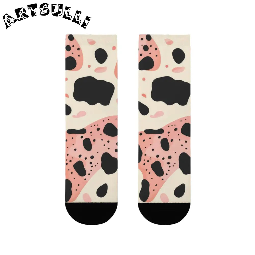 JAKKOUTTHEBXX Pink Cow Print Sublimation Crew Socks 2025