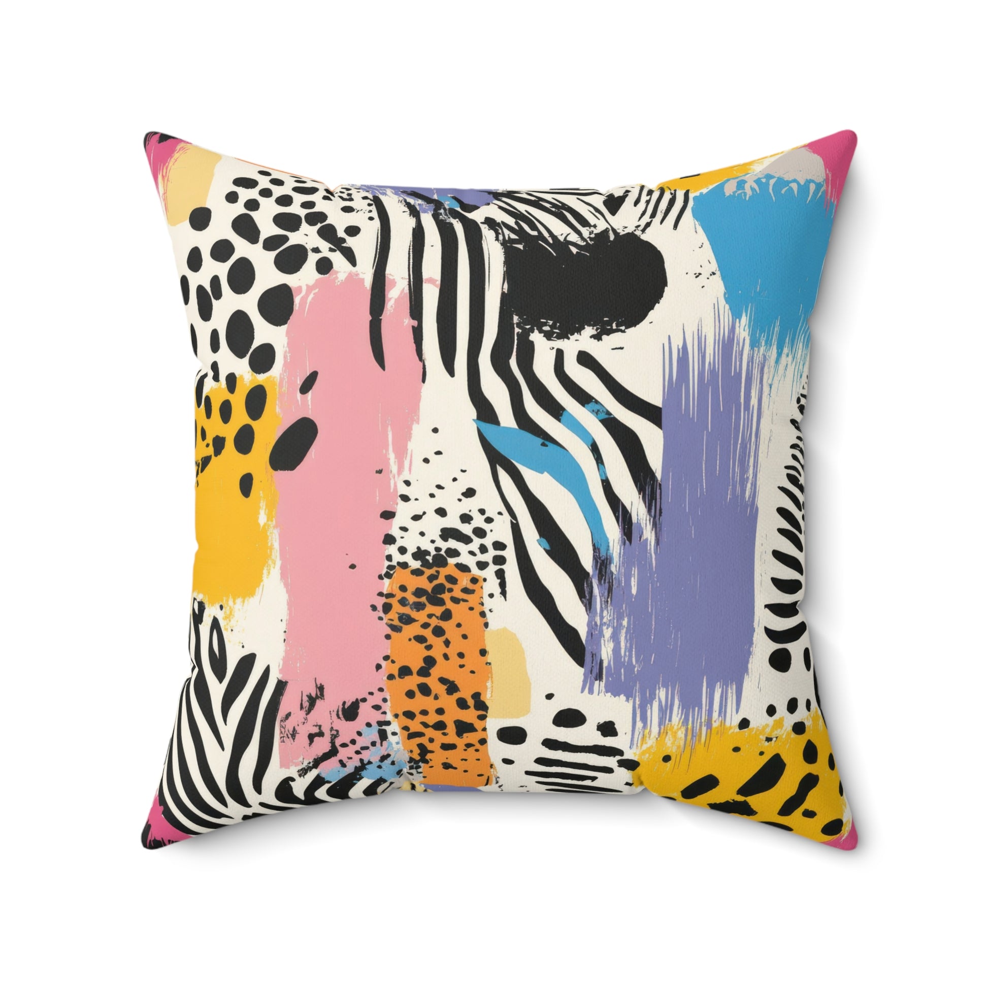 Animal Print x Paint Brush Strokes Multi-Color Spun Polyester Square Pillow, Artsulli - Art is Long, Life is Short, Home Decor, , , , , , , 