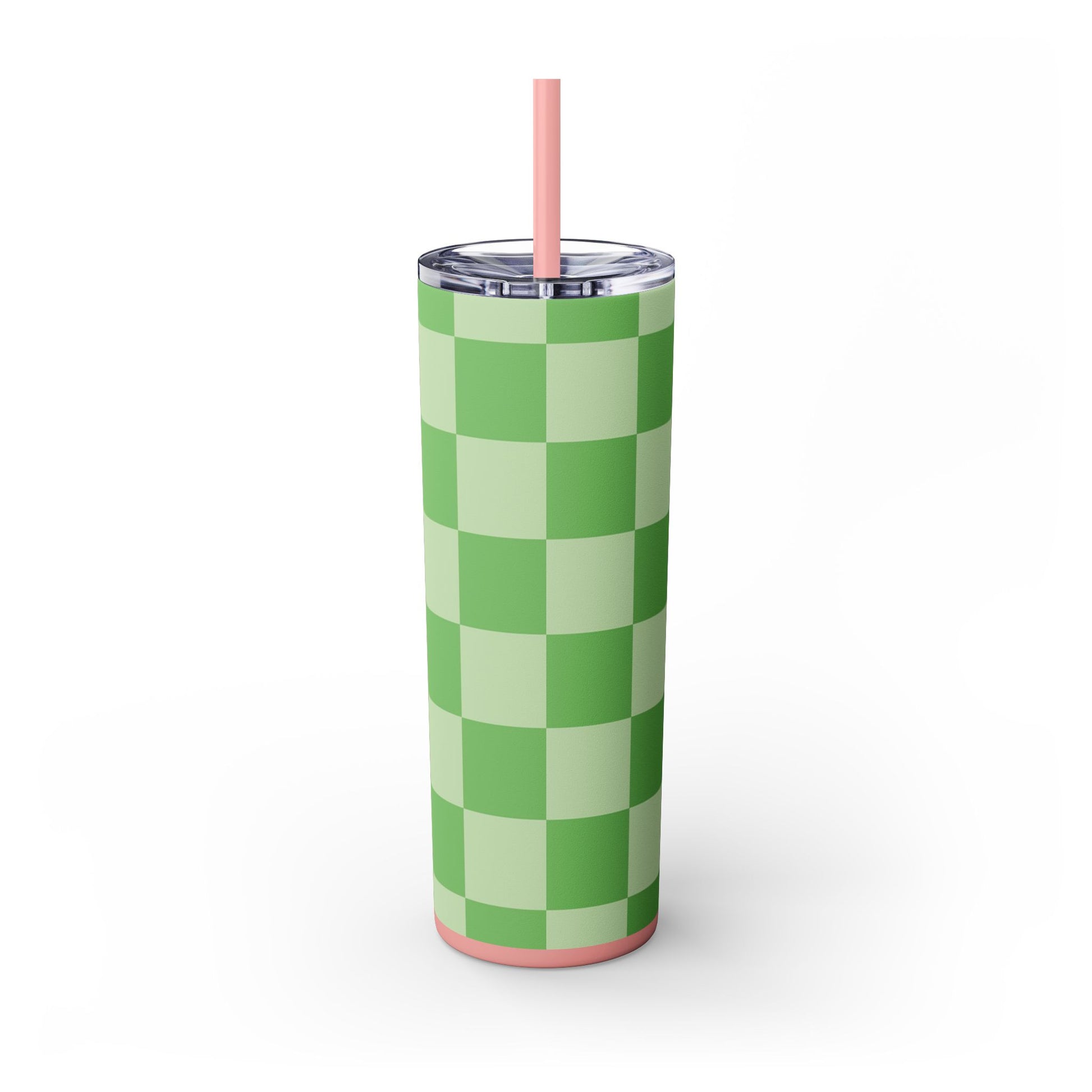 Checkerboard Green Skinny Tumbler with Straw, 20oz, Artsulli - Art is Long, Life is Short, Mug, , , , , , , 