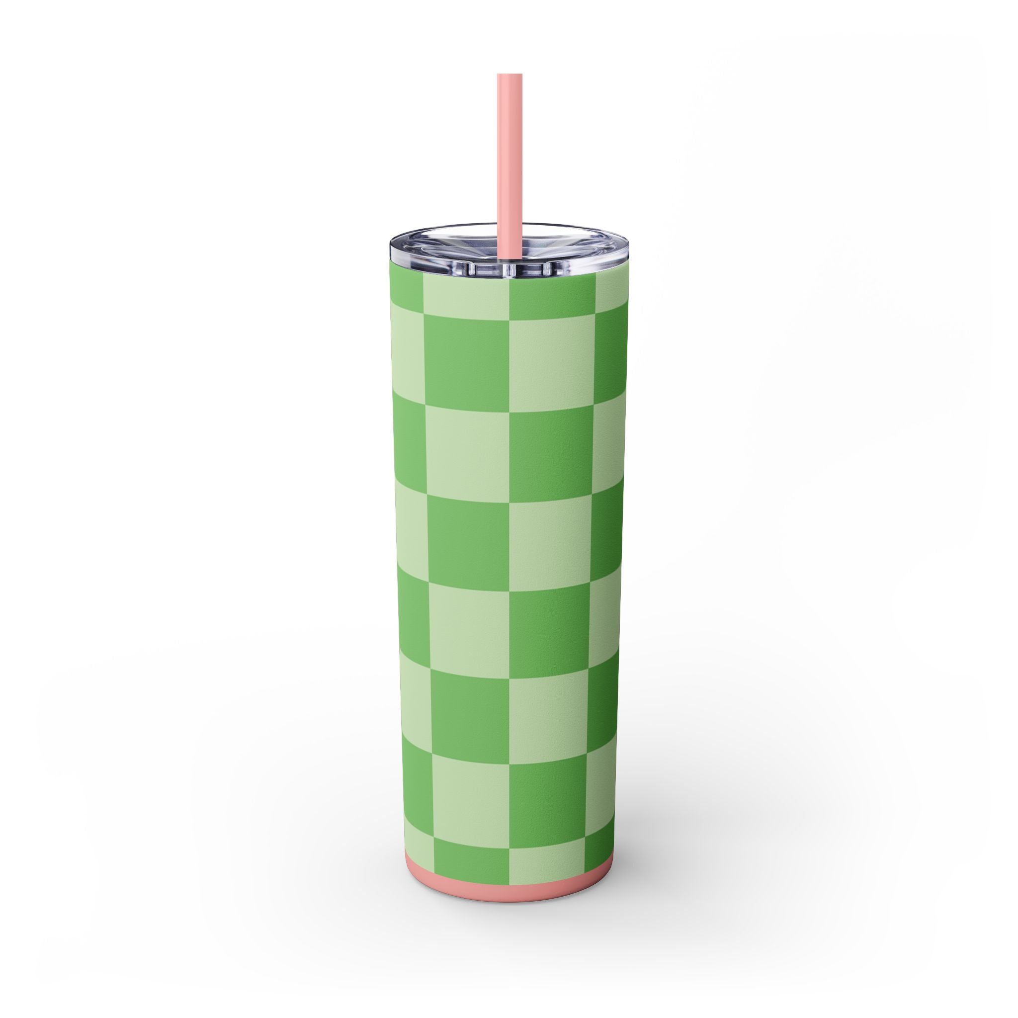 Checkerboard Green Skinny Tumbler with Straw, 20oz, Artsulli - Art is Long, Life is Short, Mug, , , , , , , 