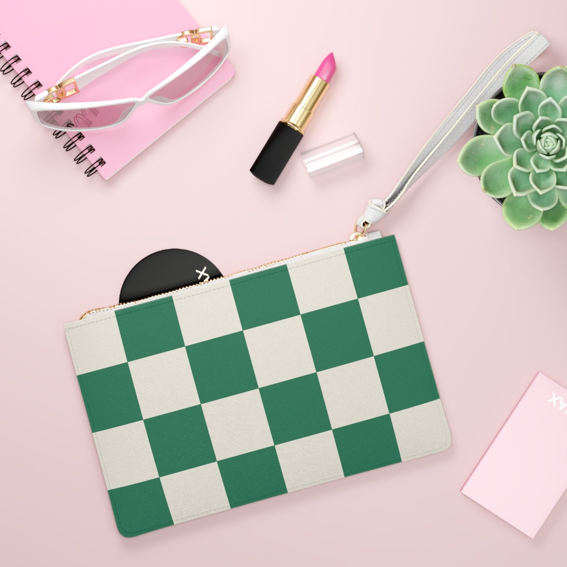 Checkerboard Dark Green Clutch Bag, Artsulli - Art is Long, Life is Short, Bags, , , , , , , 