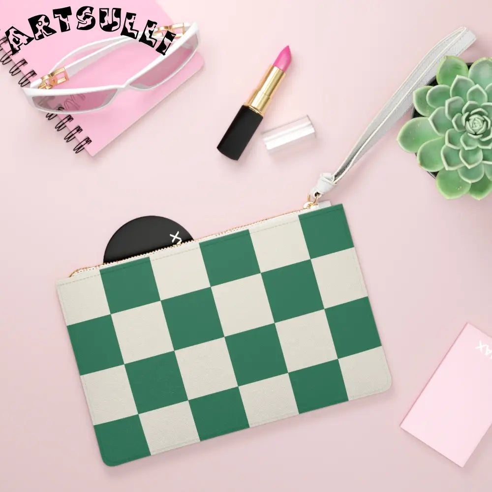 JAKKOUTTHEBXX Checkerboard Dark Green Clutch Bag JAKKOUTTHEBXX