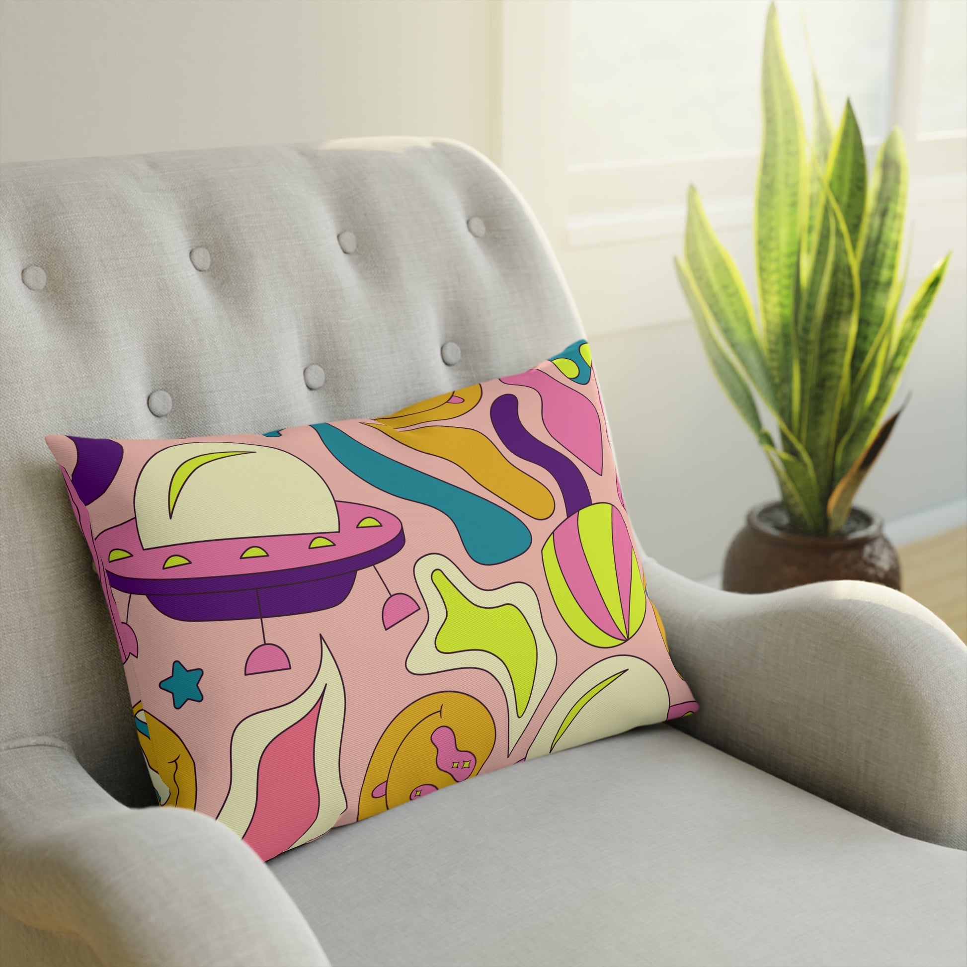 Trippy Spaceships Pink Cushion, Artsulli - Art is Long, Life is Short, Home Decor, , , , , , , 