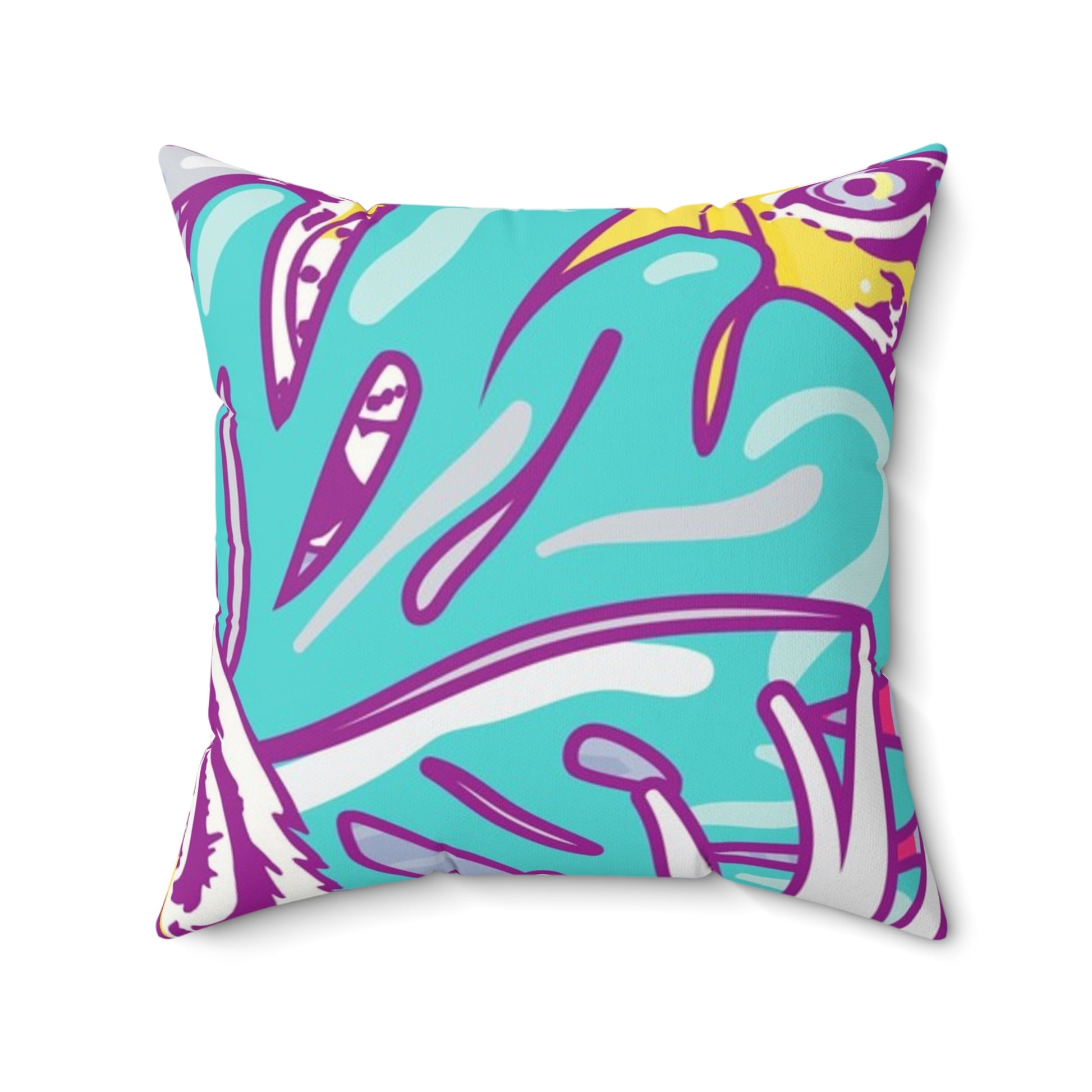 Tropical Floral Tigers Torquise and Purple Faux Suede Square Pillow, Artsulli - Art is Long, Life is Short, Home Decor, Size, 20" × 20", , , , , 14141216143990