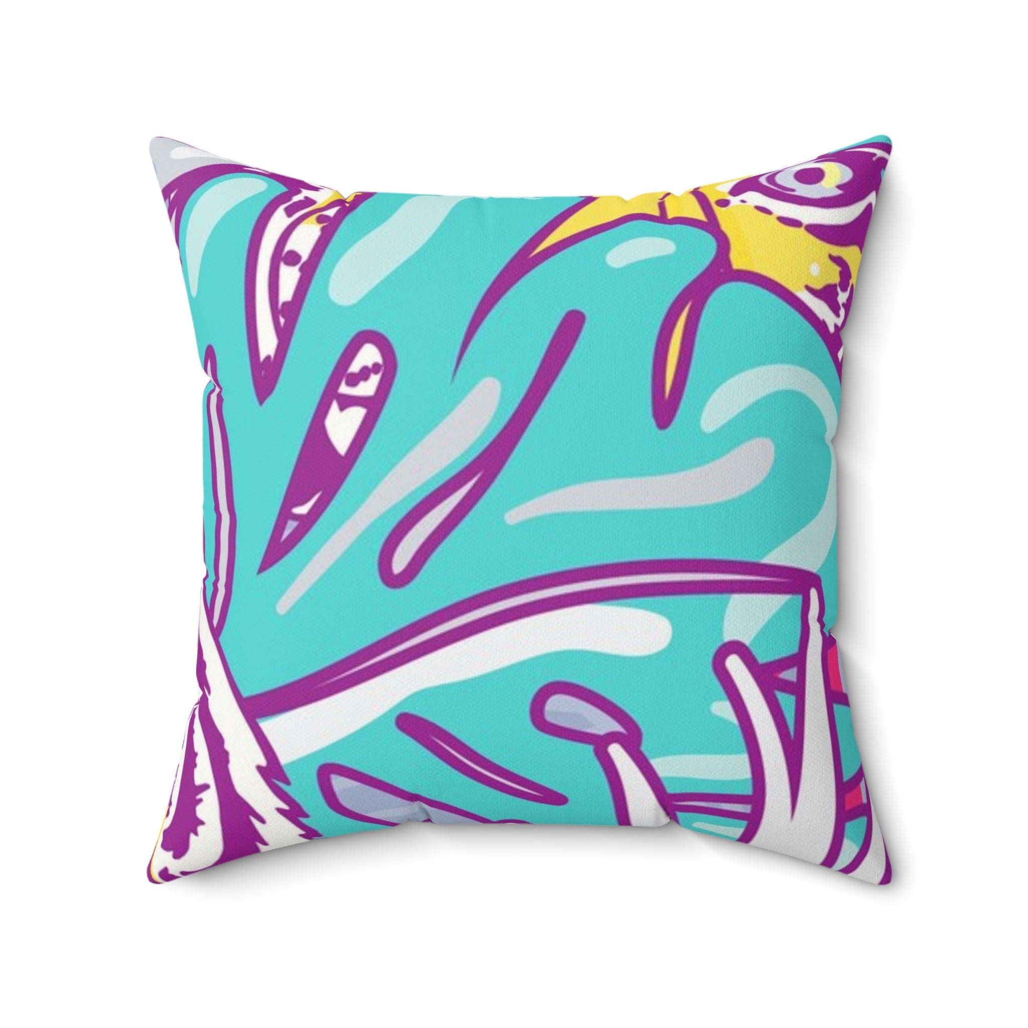 Tropical Floral Tigers Torquise and Purple Faux Suede Square Pillow, Artsulli - Art is Long, Life is Short, Home Decor, Size, 20" × 20", , , , , 14141216143990