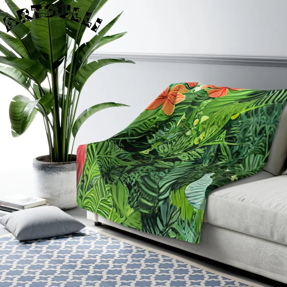 JAKKOUTTHEBXX Vibrant Jungle Floral Cozy Fleece Blanket