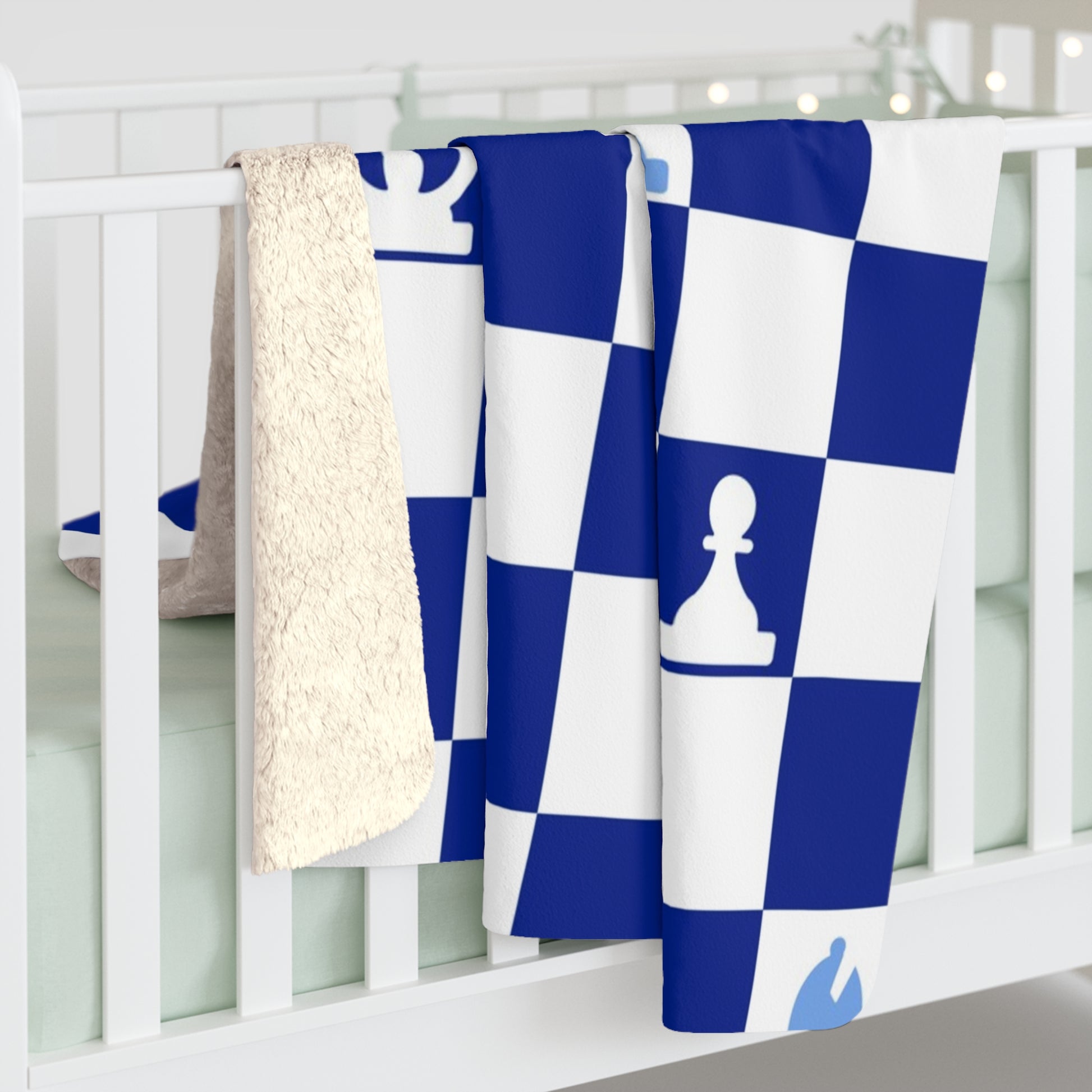 Chessboard Navy Blue Sherpa Fleece Blanket, Artsulli - Art is Long, Life is Short, Home Decor, , , , , , , 