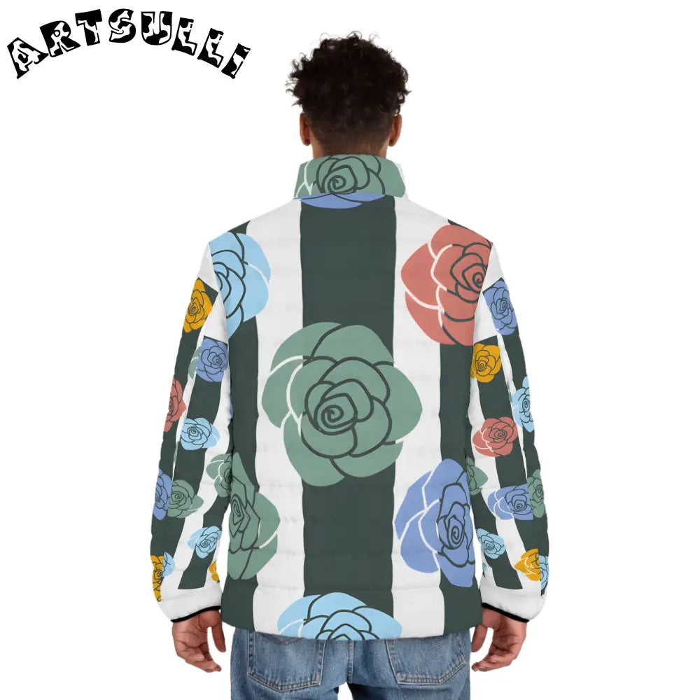 JAKKOUTTHEBXX Stripes x Roses Black and White Men’s Puffer Jacket