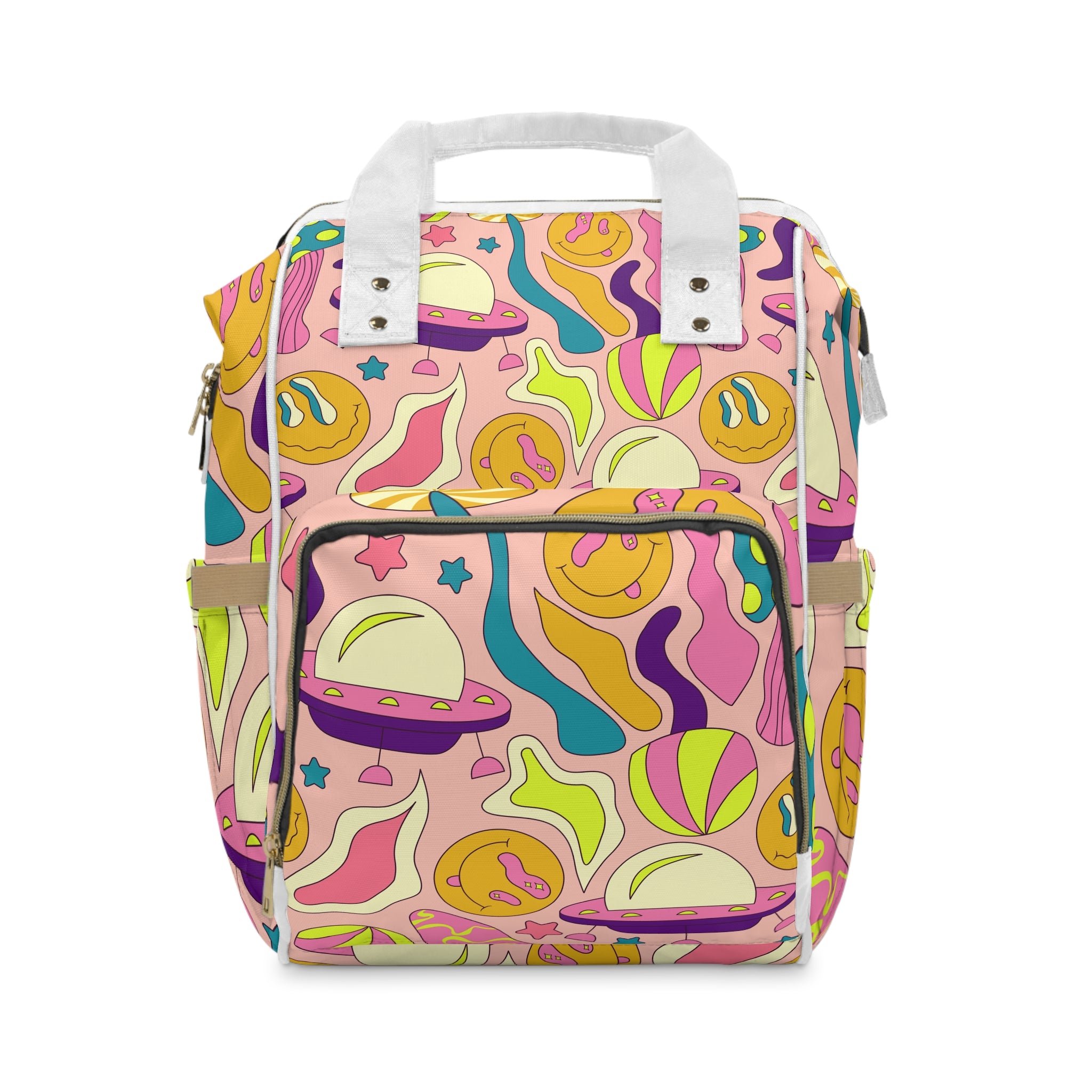 Trippy Spaceships Pink Multifunctional Diaper Backpack, Artsulli - Art is Long, Life is Short, Bags, Size, 15.0" × 10.8" × 6.7'', , , , , 14047095621310