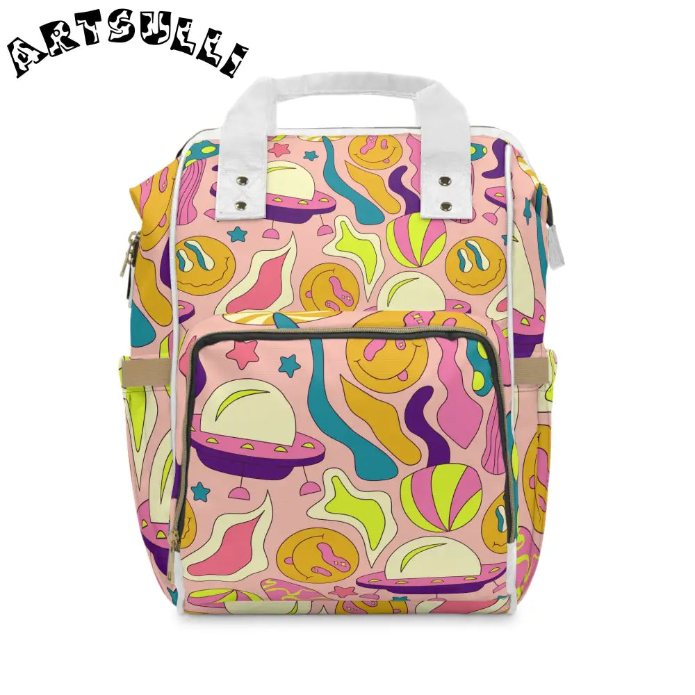 JAKKOUTTHEBXX Trippy Spaceships Pink Multifunctional Diaper Backpack