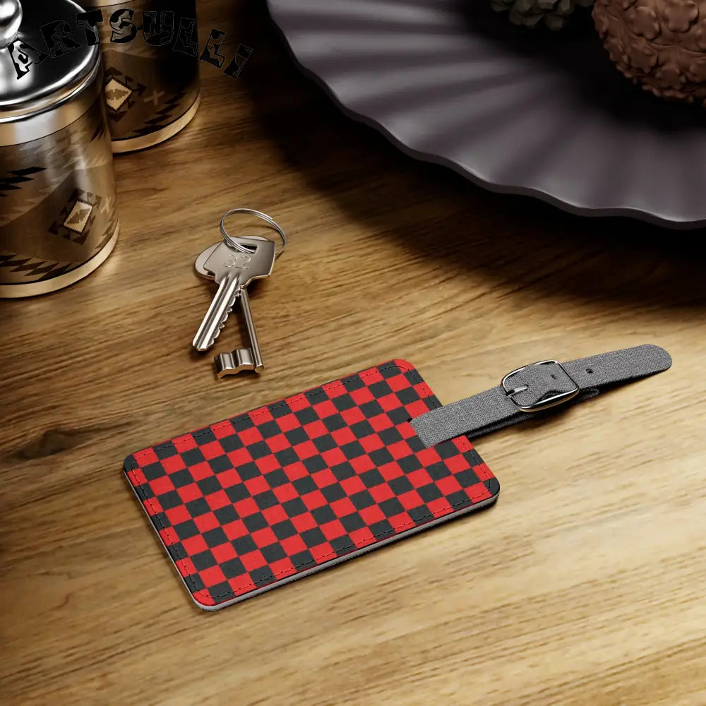 JAKKOUTTHEBXX Checkerboard Red and Black Saffiano Polyester Luggage