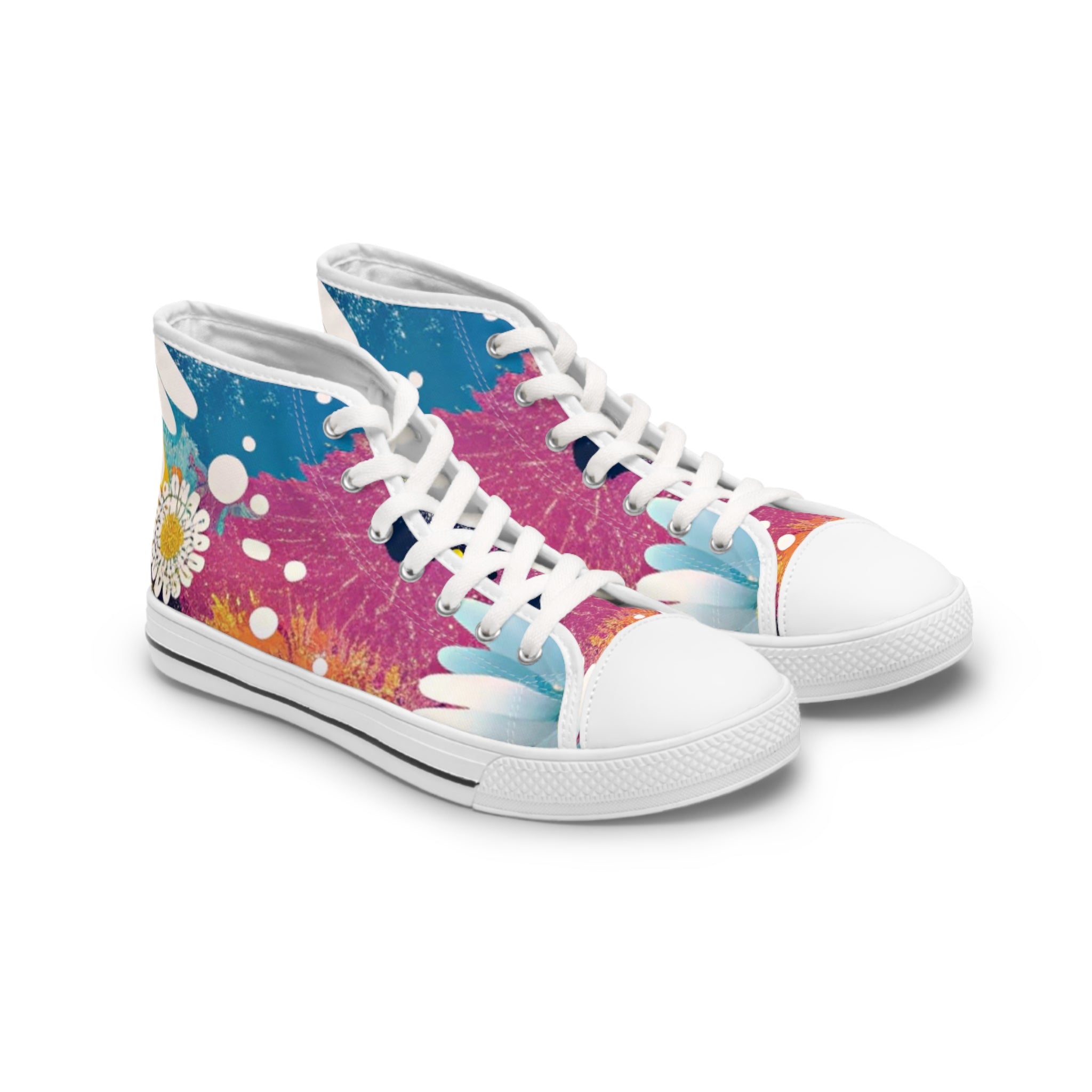 Magical Flower Explosion II Multi-Color Women's High Top Sneakers, Artsulli - Art is Long, Life is Short, Shoes, Size, US 5.5, Color, White sole, , , 19014171321281120425