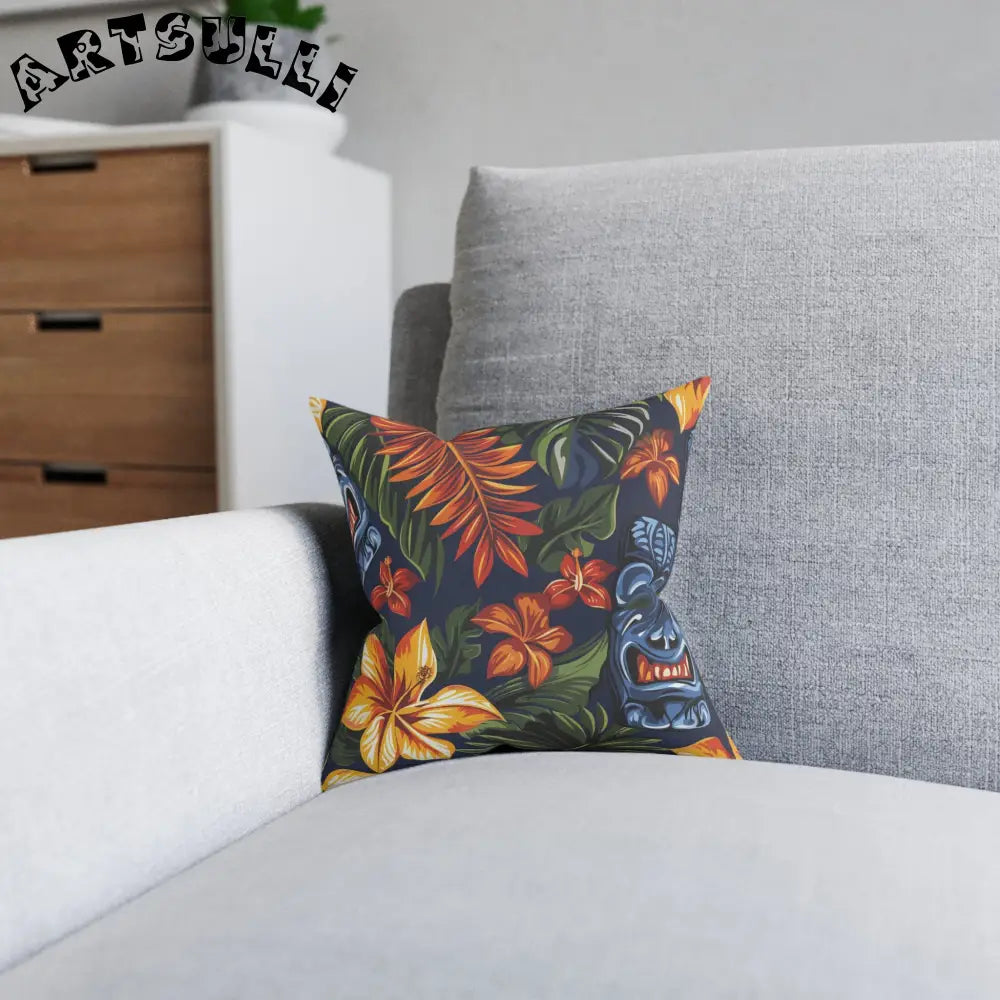 JAKKOUTTHEBXX Tropical Tiki Mask Throw Pillow 2025