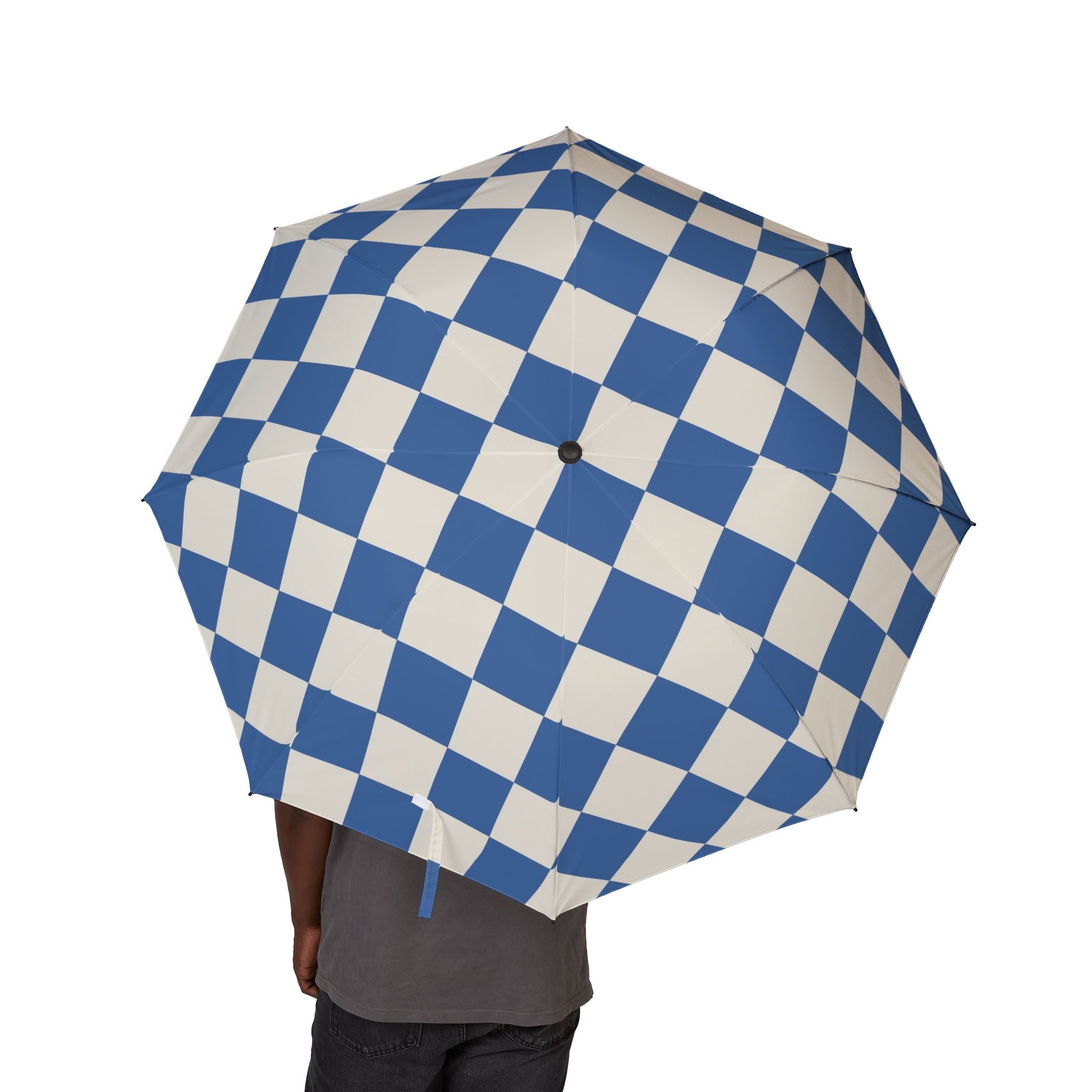 Checkerboard Blue Semi-Automatic Foldable Umbrella, Artsulli - Art is Long, Life is Short, Accessories, , , , , , , 