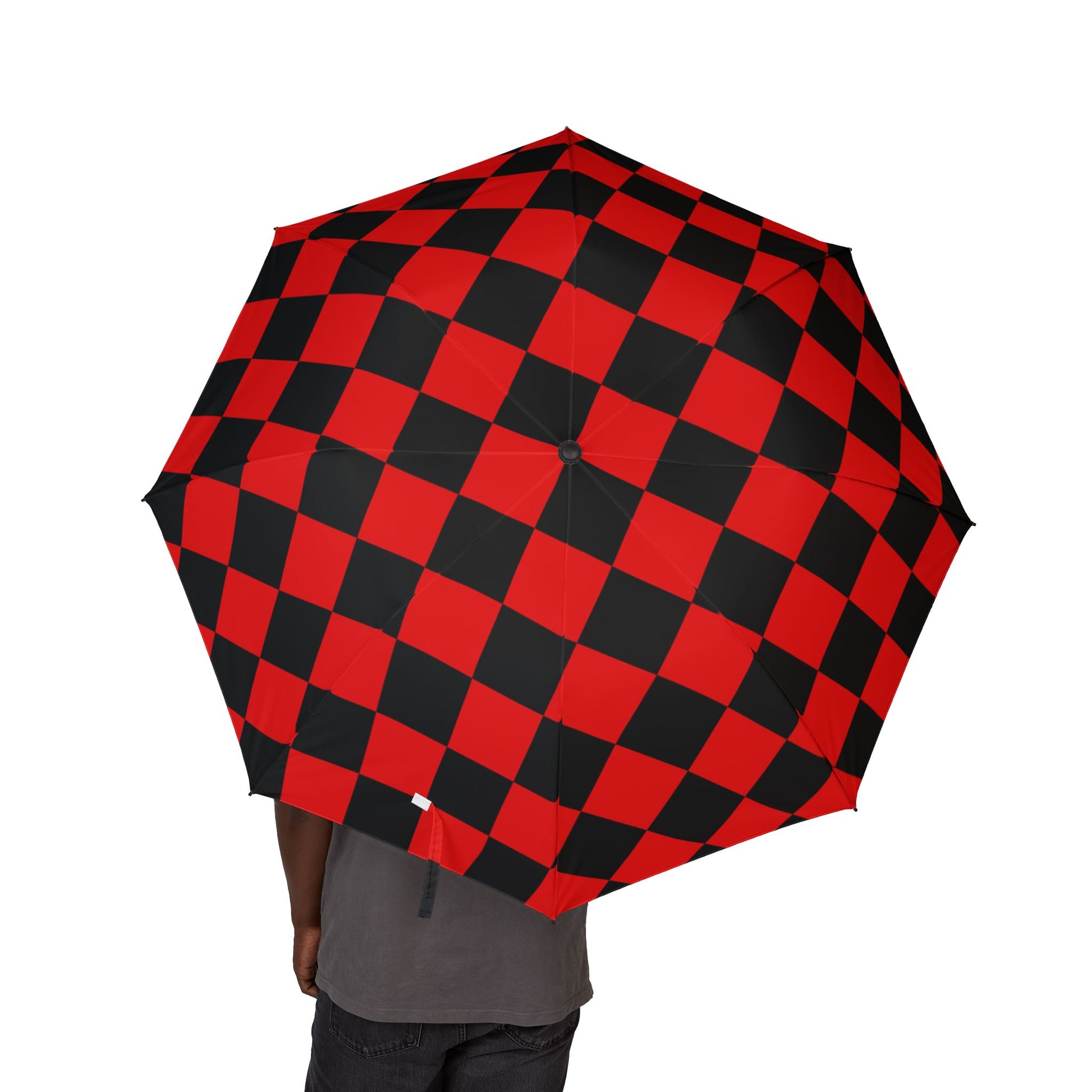 Checkerboard Red and Black Semi-Automatic Foldable Umbrella, Artsulli - Art is Long, Life is Short, Accessories, , , , , , , 