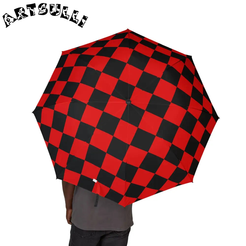 JAKKOUTTHEBXX Checkerboard Red and Black Semi-Automatic Foldable