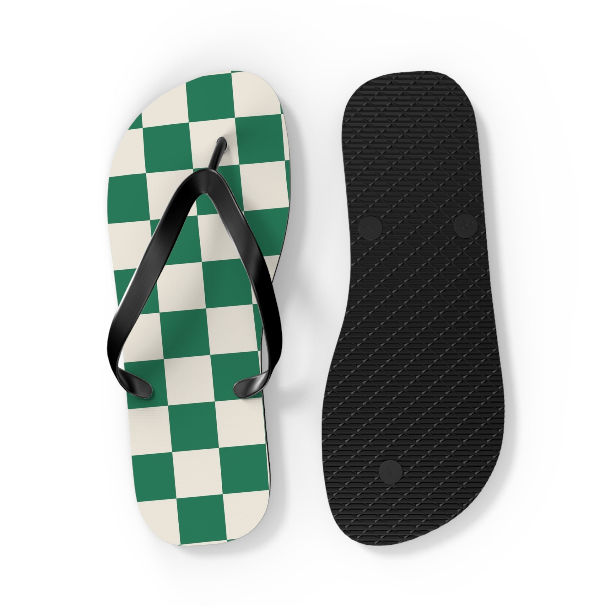 Checkerboard Dark Green Flip Flops, Artsulli - Art is Long, Life is Short, Shoes, , , , , , , 