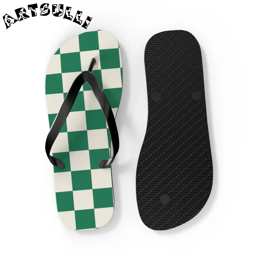 JAKKOUTTHEBXX Checkerboard Dark Green Flip Flops JAKKOUTTHEBXX