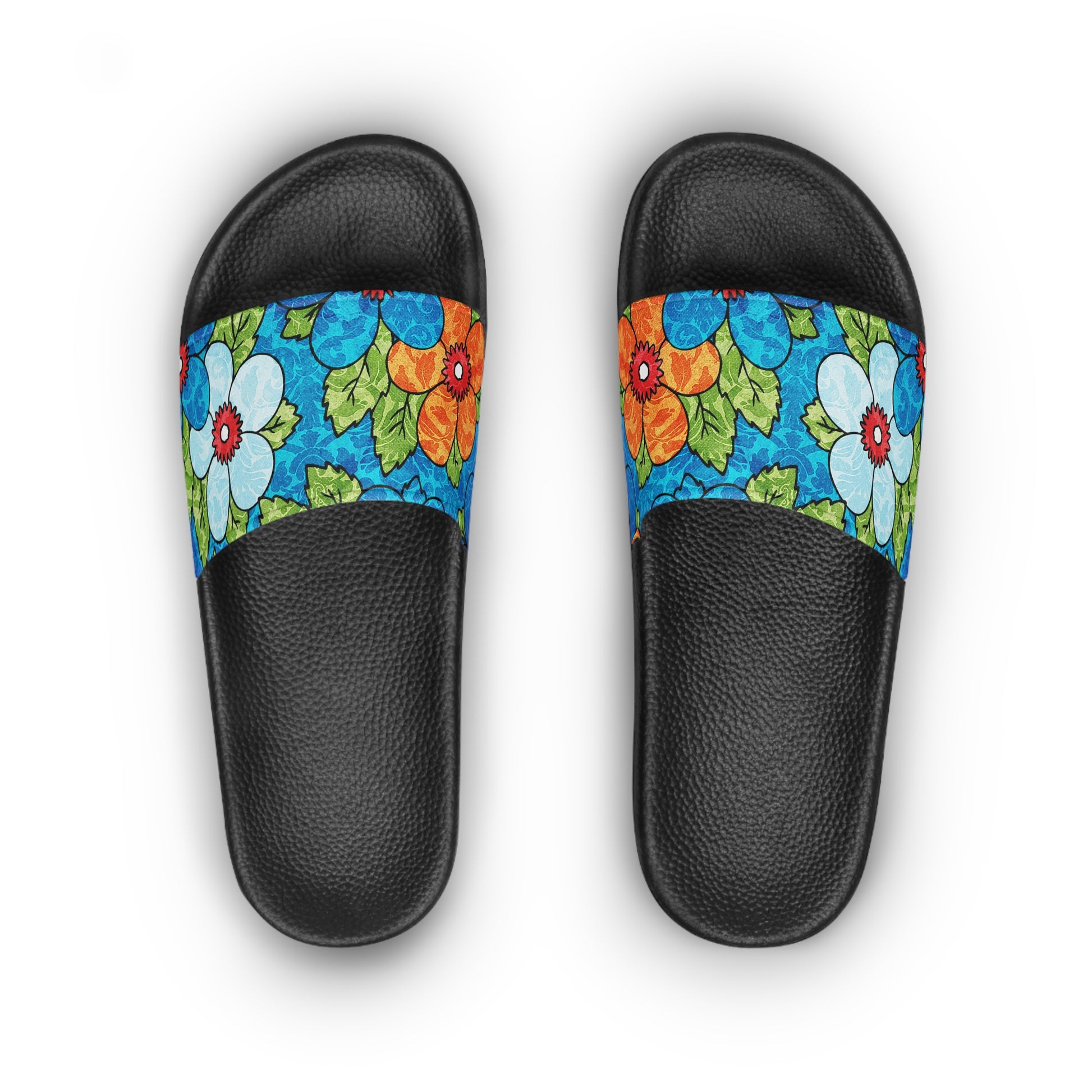 Blue Orange Groovy Women's Slide Sandals, Artsulli - Art is Long, Life is Short, Shoes, , , , , , , 