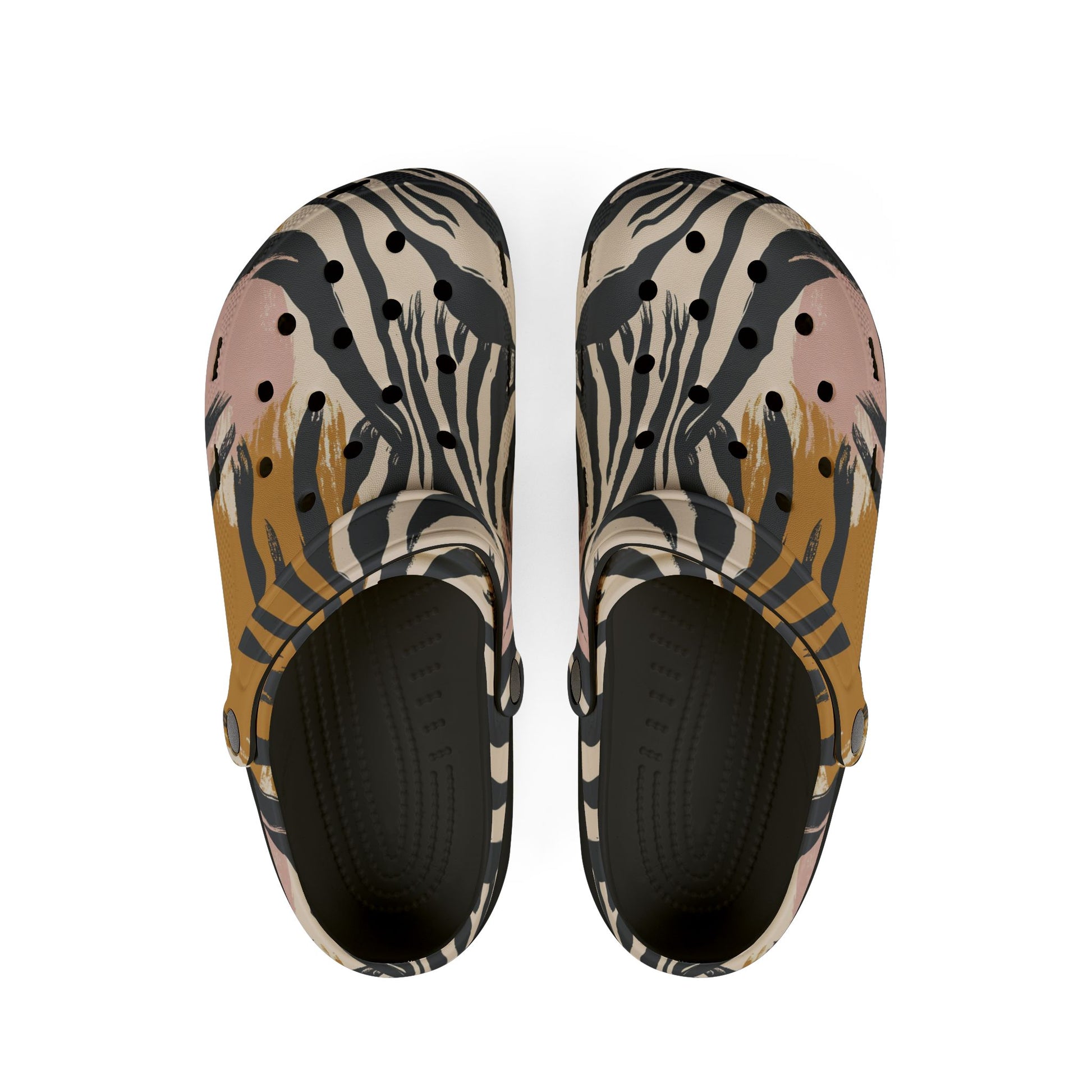 Beige Zebra Jungle Flats EVA Foam Rubber Shoes (AOP), Artsulli - Art is Long, Life is Short, Shoes, , , , , , , 