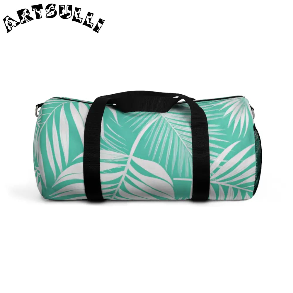 JAKKOUTTHEBXX Teal Palm Leaf Illustration Printed Duffel Bag 2025