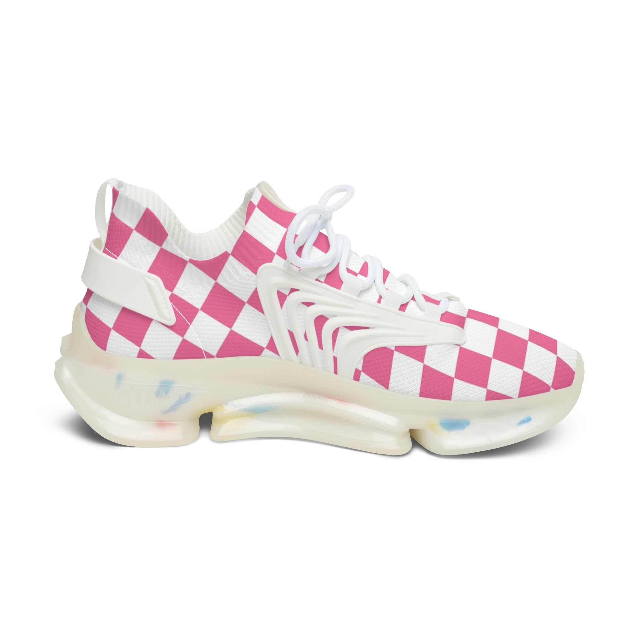 Yuyushiki Pink Check Women's Mesh Sneakers