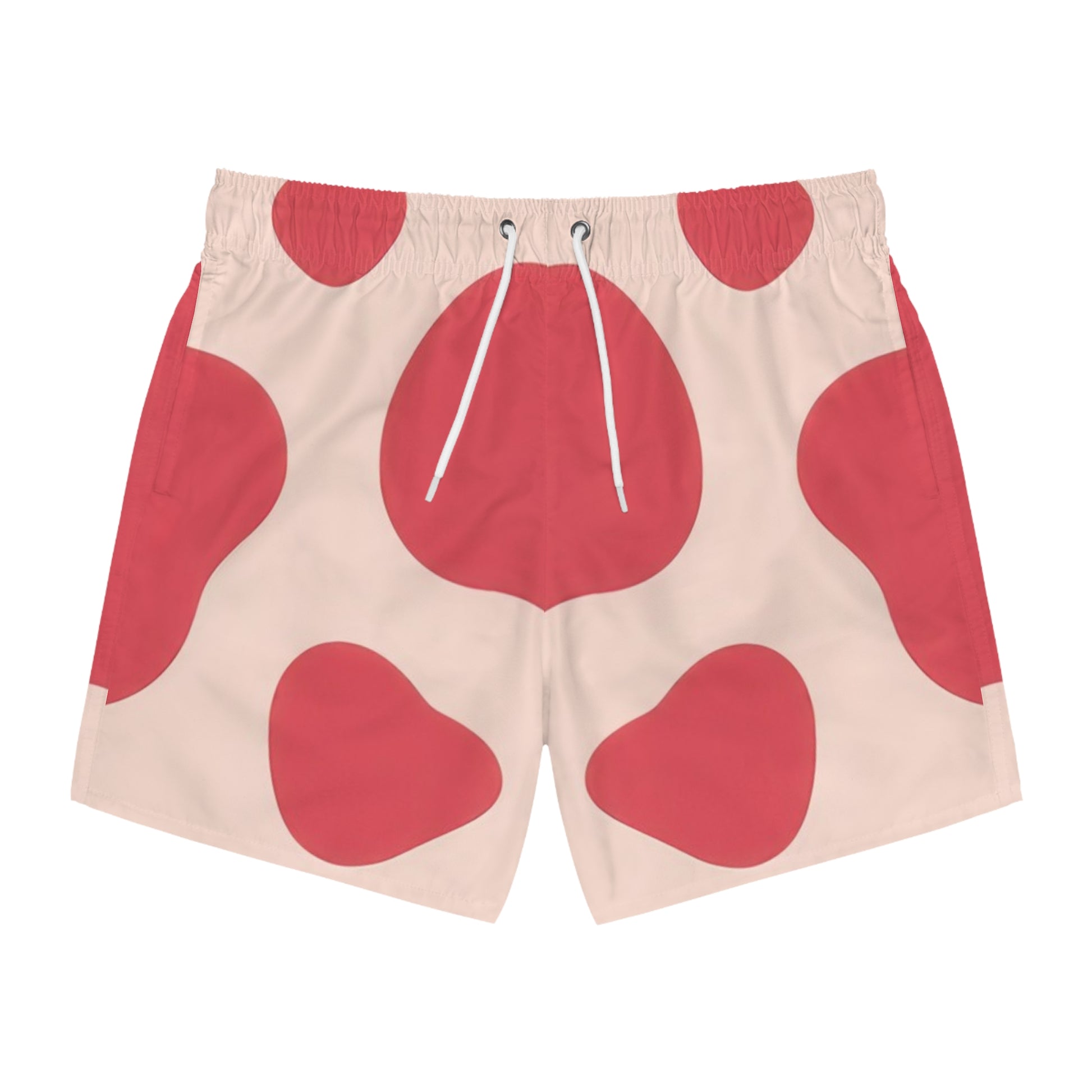 Red Jungle Cow Swim Trunks (AOP), Artsulli - Art is Long, Life is Short, All Over Prints, Size, XS, Color, Seam thread color automatically matched to design, , , 49550280940965298314